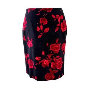 Talbots Rose Velvet Pencil Skirt Romantic Gothic Floral Black Red Vampy Size 4P